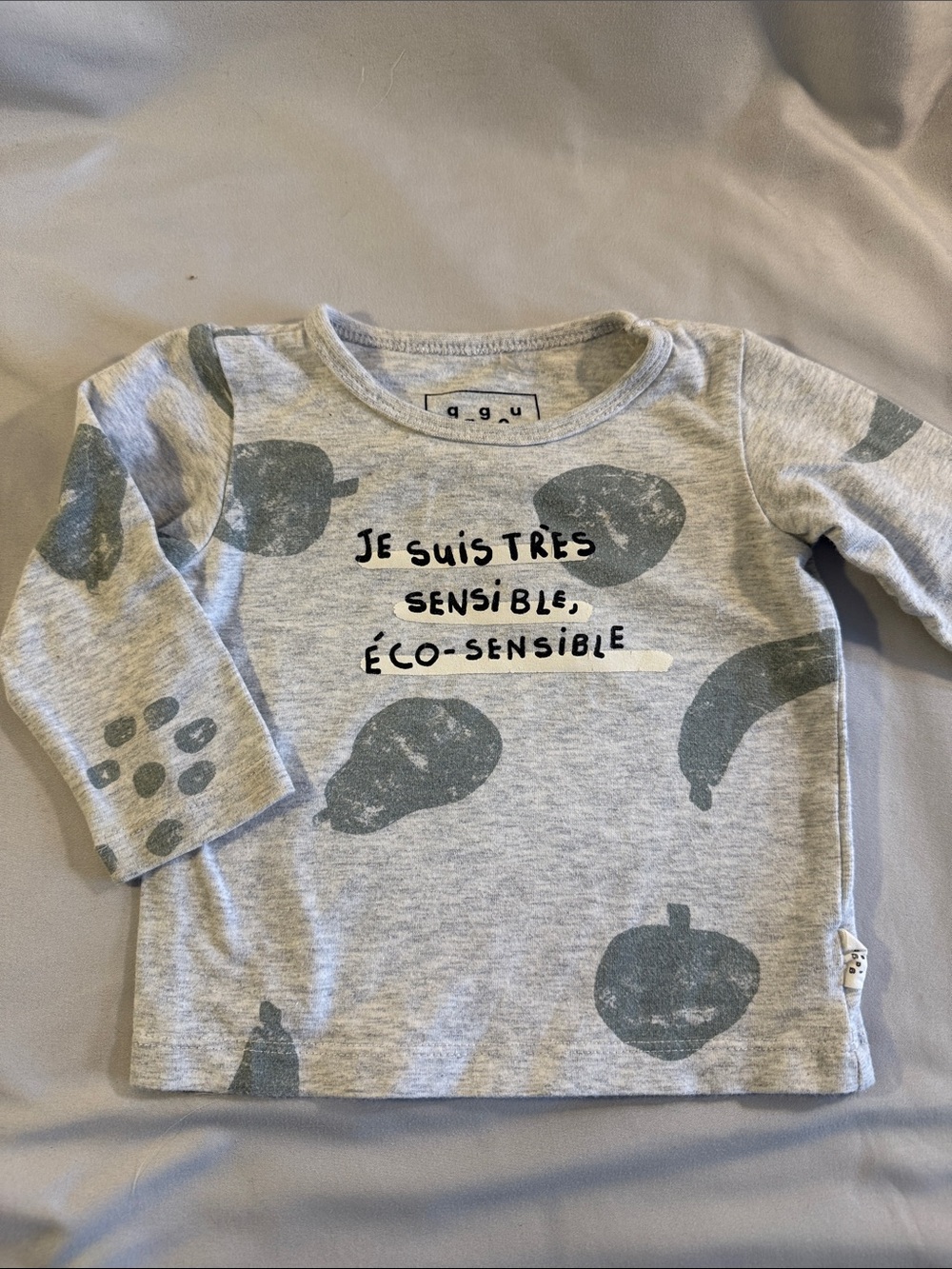 A-g-u Light Grey Long-Sleeve Kids Tee with Playful Vegetable Print